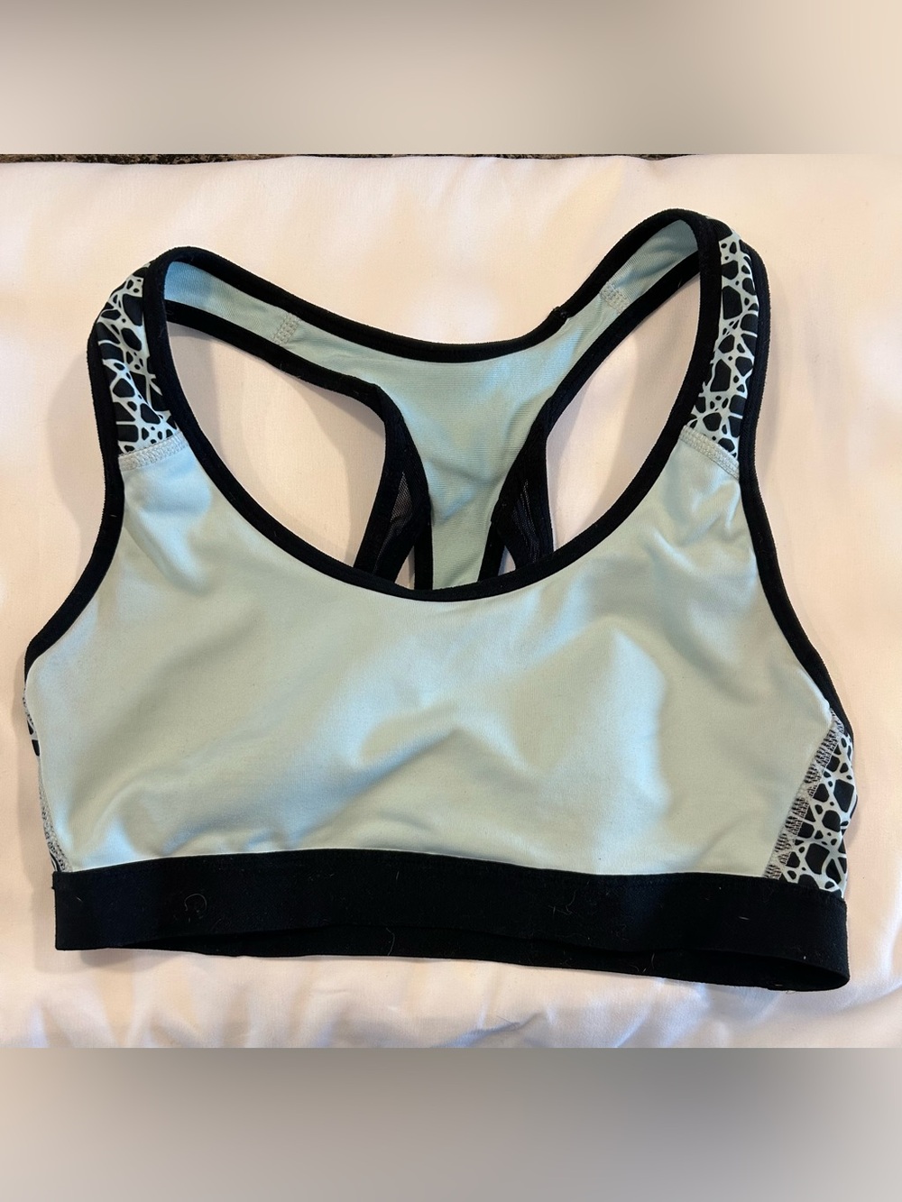 Women's Light Mint Racerback Sports Bra with Black Trim